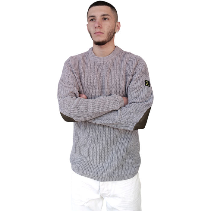 Maglia uomo GIANNI LUPO girocollo lavorata a costine con toppe in pelle sui gomiti