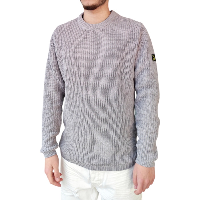 Maglia uomo GIANNI LUPO girocollo lavorata a costine con toppe in pelle sui gomiti