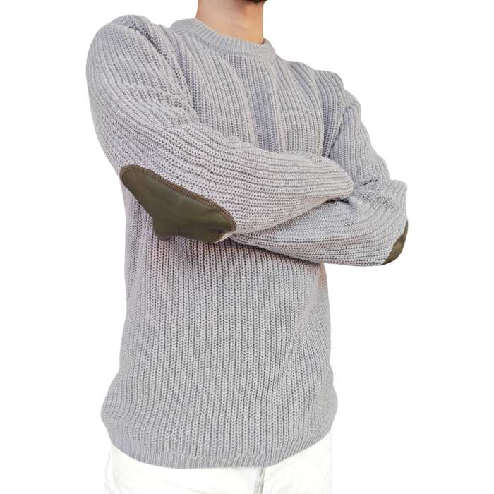 Maglia uomo GIANNI LUPO girocollo lavorata a costine con toppe in pelle sui gomiti