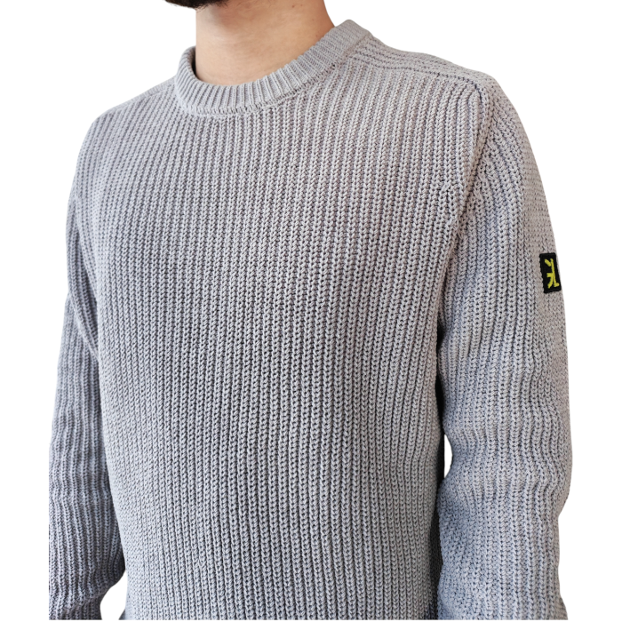 Maglia uomo GIANNI LUPO girocollo lavorata a costine con toppe in pelle sui gomiti