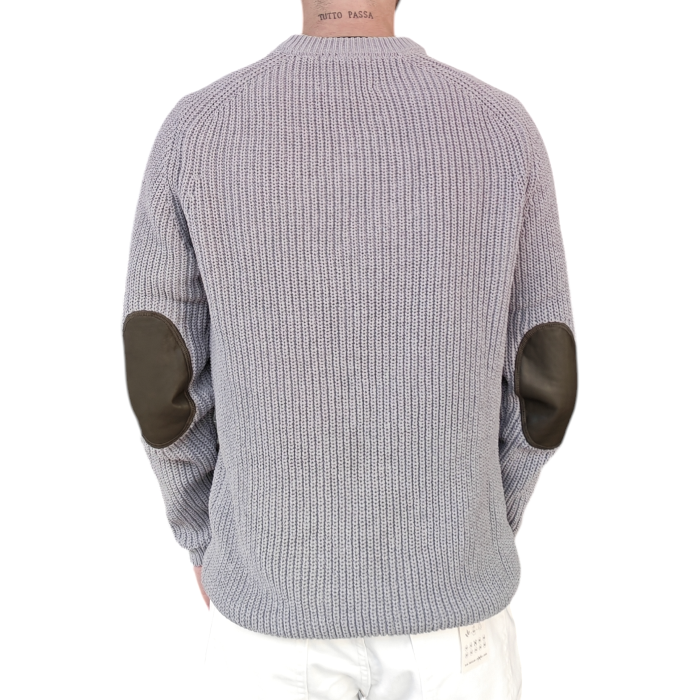 Maglia uomo GIANNI LUPO girocollo lavorata a costine con toppe in pelle sui gomiti