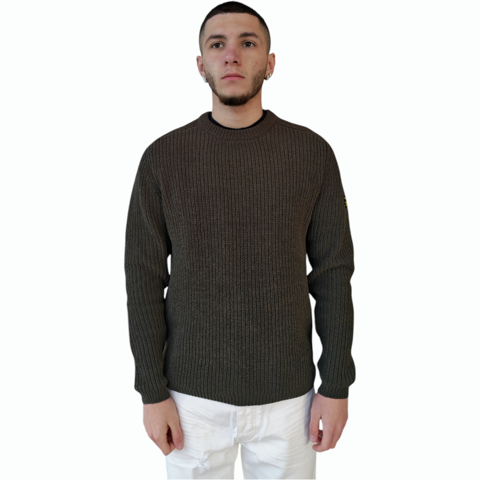 Maglia uomo GIANNI LUPO girocollo lavorata a costine con toppe in pelle sui gomiti