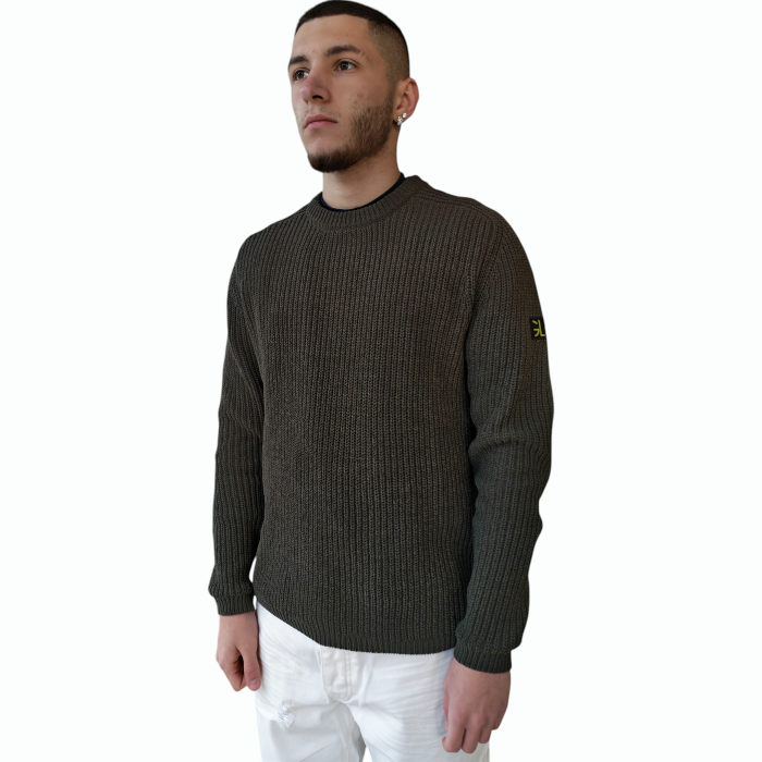 Maglia uomo GIANNI LUPO girocollo lavorata a costine con toppe in pelle sui gomiti