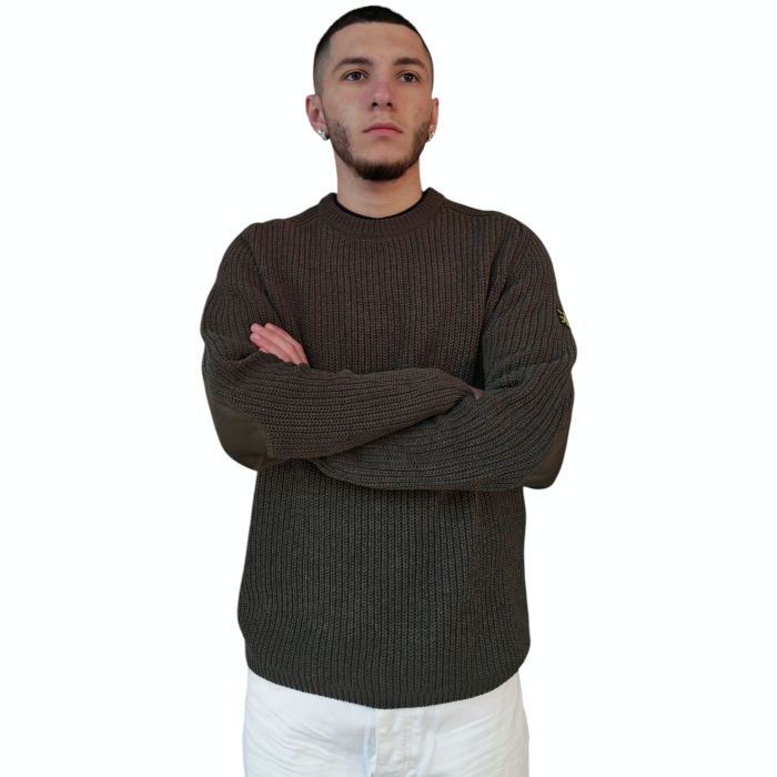 Maglia uomo GIANNI LUPO girocollo lavorata a costine con toppe in pelle sui gomiti