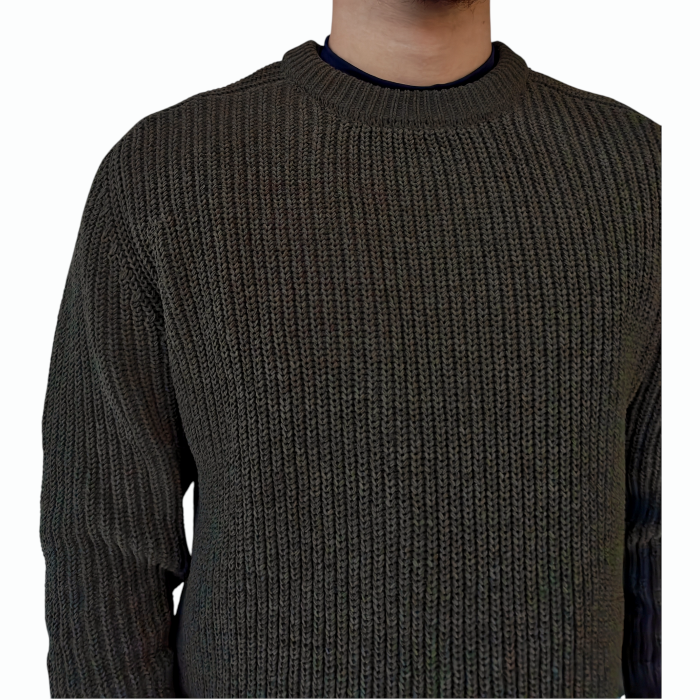 Maglia uomo GIANNI LUPO girocollo lavorata a costine con toppe in pelle sui gomiti