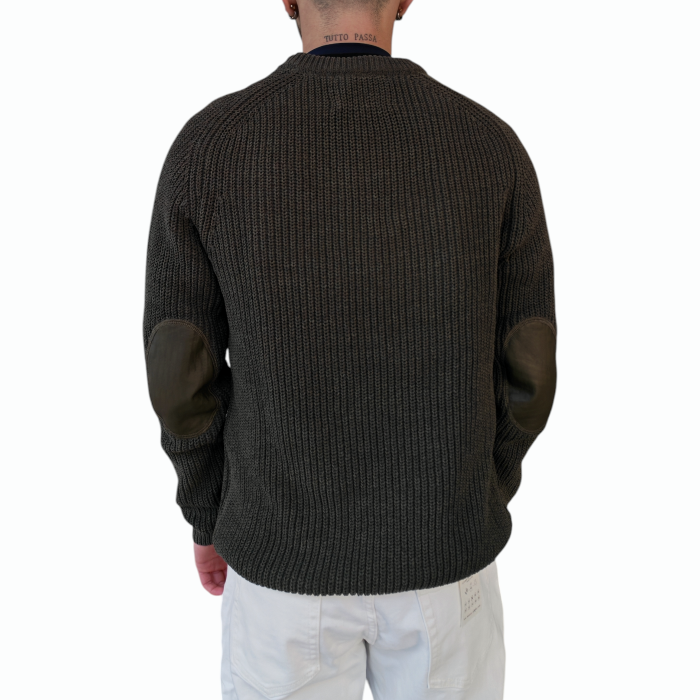 Maglia uomo GIANNI LUPO girocollo lavorata a costine con toppe in pelle sui gomiti