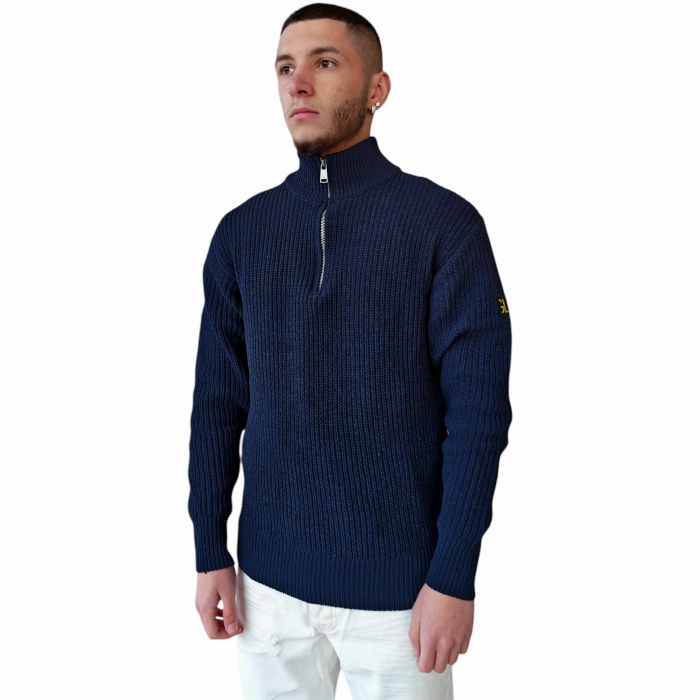 Maglia uomo GIANNI LUPO collo ad imbuto con zip e lavorazione a coste verticali