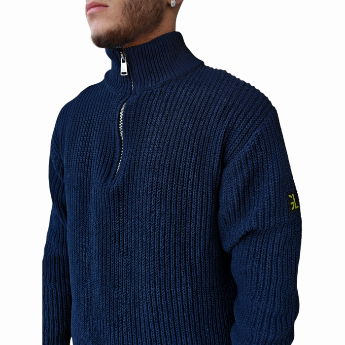 Maglia uomo GIANNI LUPO collo ad imbuto con zip e lavorazione a coste verticali