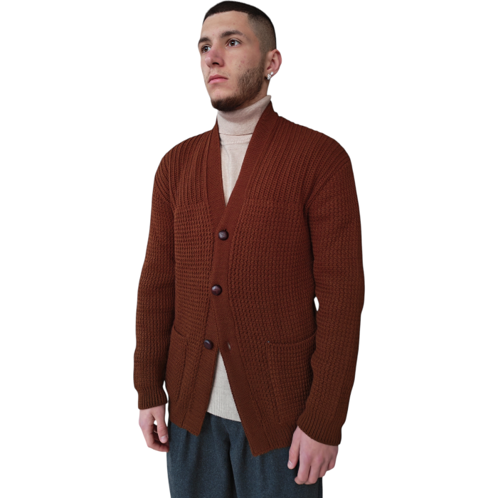 Cardigan uomo BLOCK-ELEVEN BL.11 lavorazione a patch intreciate e bottoni in pelle
