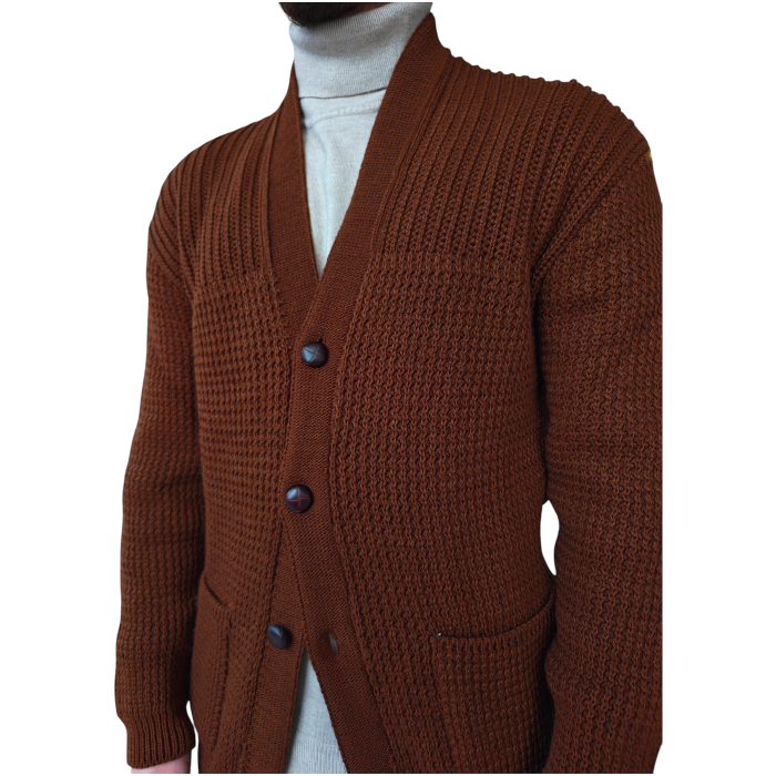 Cardigan uomo BLOCK-ELEVEN BL.11 lavorazione a patch intreciate e bottoni in pelle