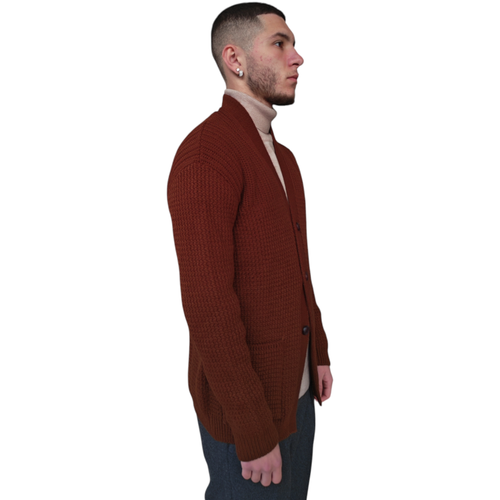 Cardigan uomo BLOCK-ELEVEN BL.11 lavorazione a patch intreciate e bottoni in pelle