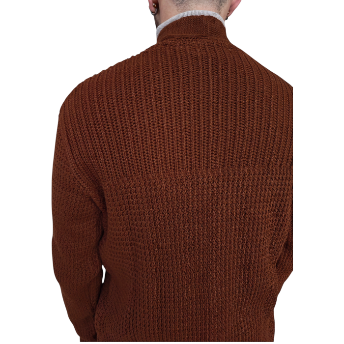 Cardigan uomo BLOCK-ELEVEN BL.11 lavorazione a patch intreciate e bottoni in pelle