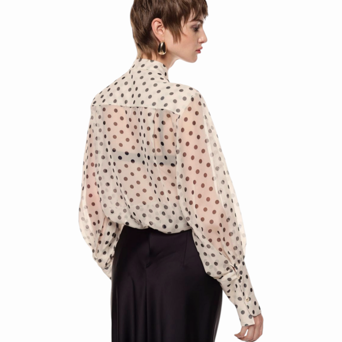 Camicia donna IMPERIAL regular fit velata fantasia pois con fiocco centrale