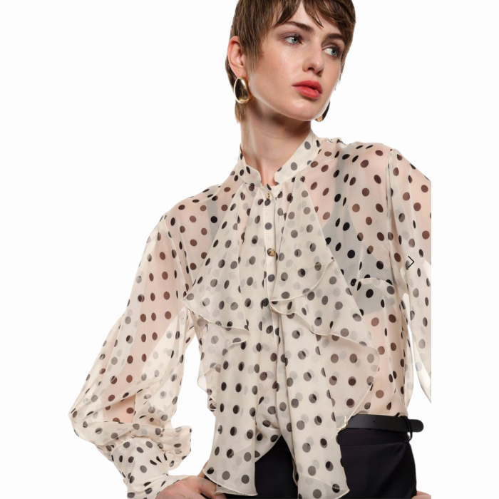 Camicia donna IMPERIAL regular fit velata fantasia pois con fiocco centrale