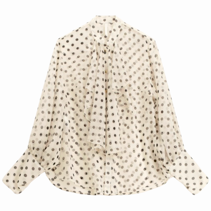 Camicia donna IMPERIAL regular fit velata fantasia pois con fiocco centrale