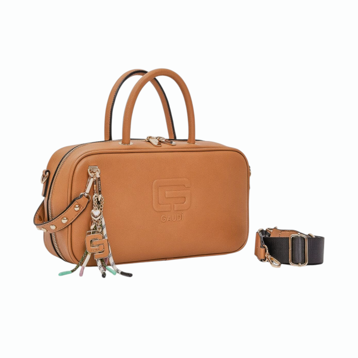 Borsa donna GAUDI' top handle beige con charms a mano con tracolla staccabile