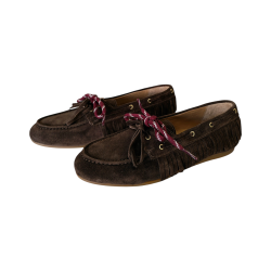 Scarpa donna OVYE' mocassino in camoscio con frange e doppio laccio