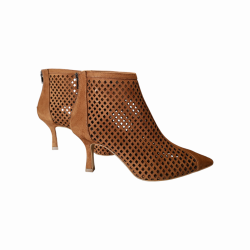 Scarpa donna OVYE' tronchetto in camoscio vera pelle forato tacco svasato alto 7 cm