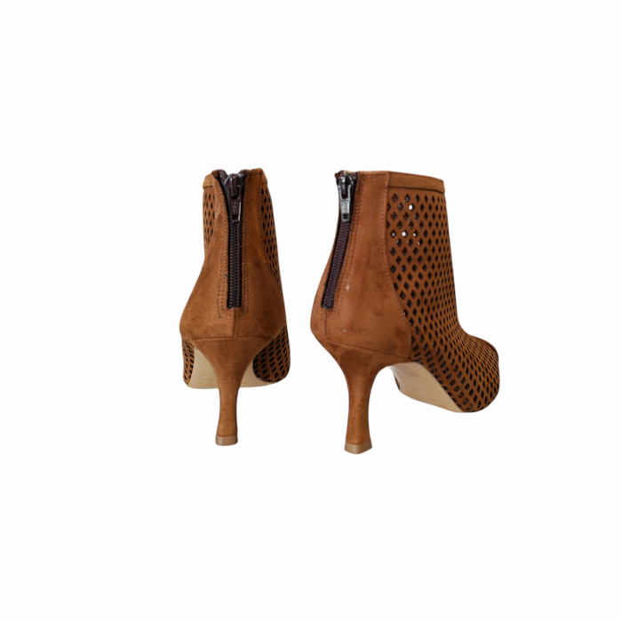 Scarpa donna OVYE' tronchetto in camoscio vera pelle forato tacco svasato alto 7 cm