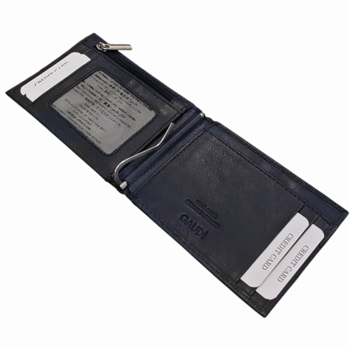 Portafoglio uomo GAUDI' in vera pelle con graffa porta banconote e scomparti card