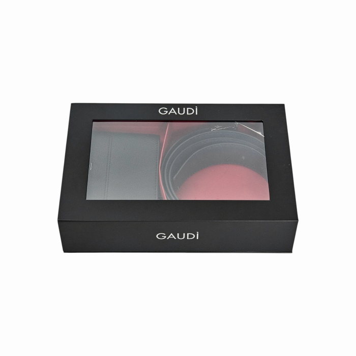 Set uomo GAUDI' portafoglio e cintura double face in vera pelle 