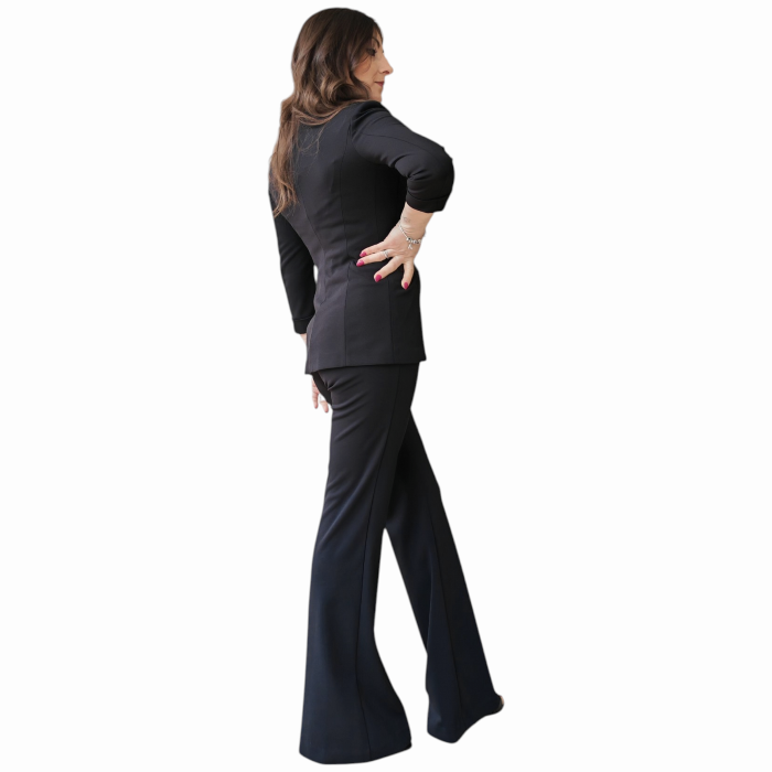Tailleur IMPERIAL monocolour giacca doppiopetto e pantaloni flare