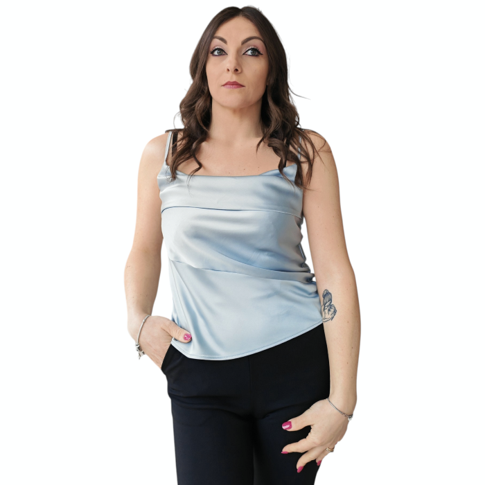 Top donna IMPERIAL in raso con scollo a cascata e spalline regolabili sottili