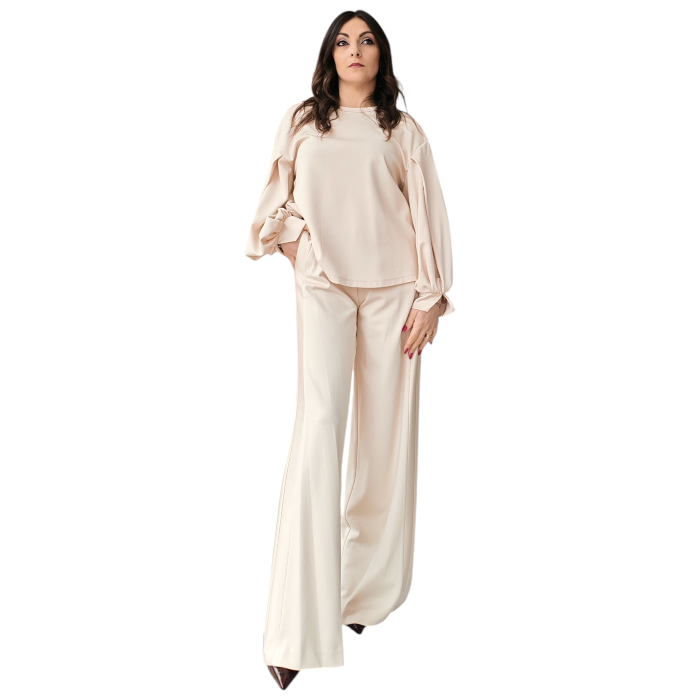 Completo donna IMPERIAL felpa girocollo maniche arricciate pantalone palazzo