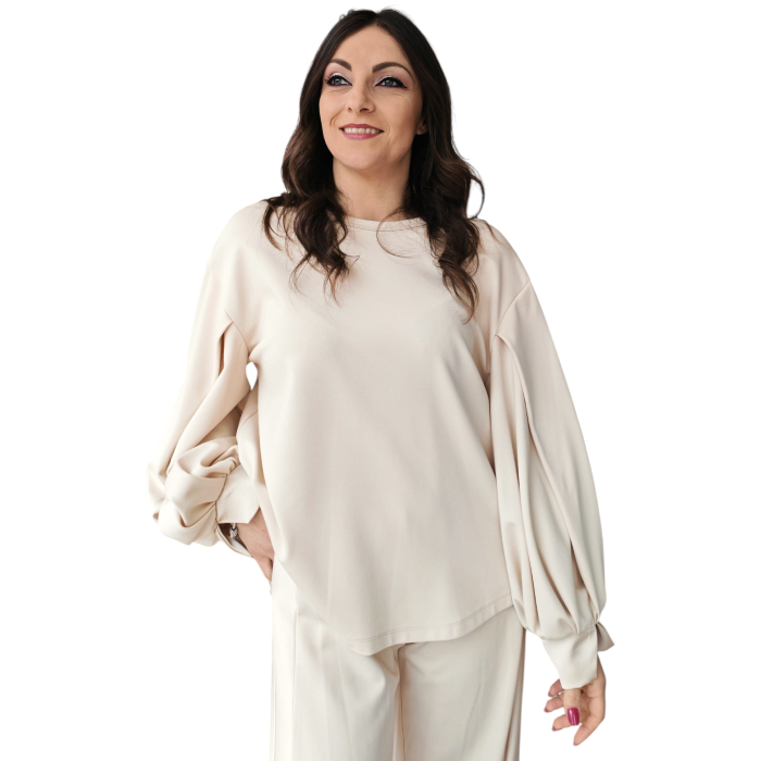 Completo donna IMPERIAL felpa girocollo maniche arricciate pantalone palazzo