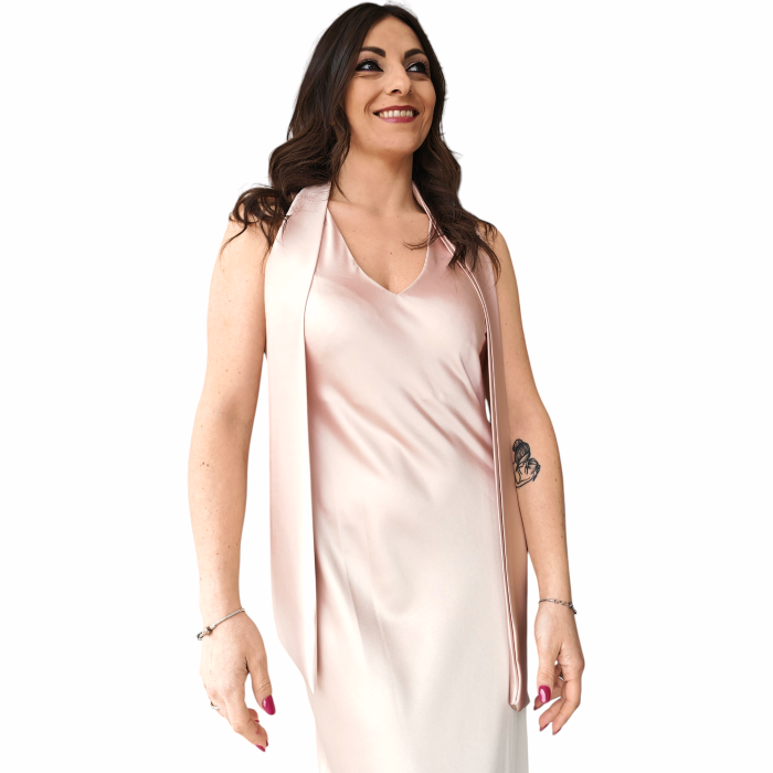 Abito donna SAIPH lungo slim in raso scollo a V e pashimina 