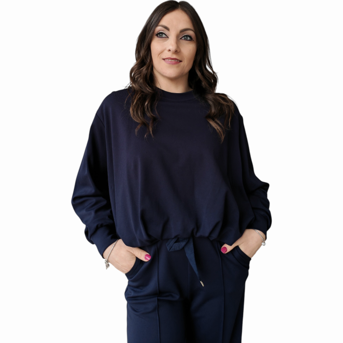 Tuta donna SAIPH maglia crop spalla scesa pantalone gamba dritta