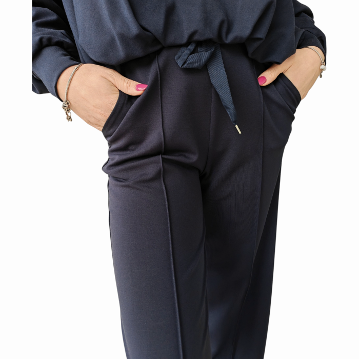 Tuta donna SAIPH maglia crop spalla scesa pantalone gamba dritta