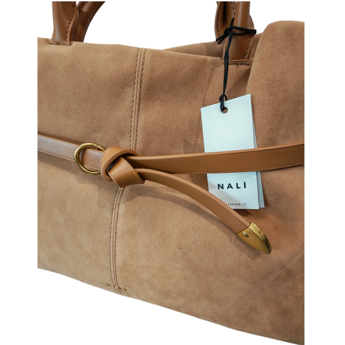 Borsa donna NALI' modello Melissa a mano in camoscio dettagli ecopelle e tracolla staccabile