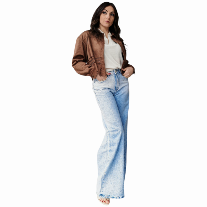 Giacca donna GIANNI LUPO in suede con rintagli collo camicia e bottoni 