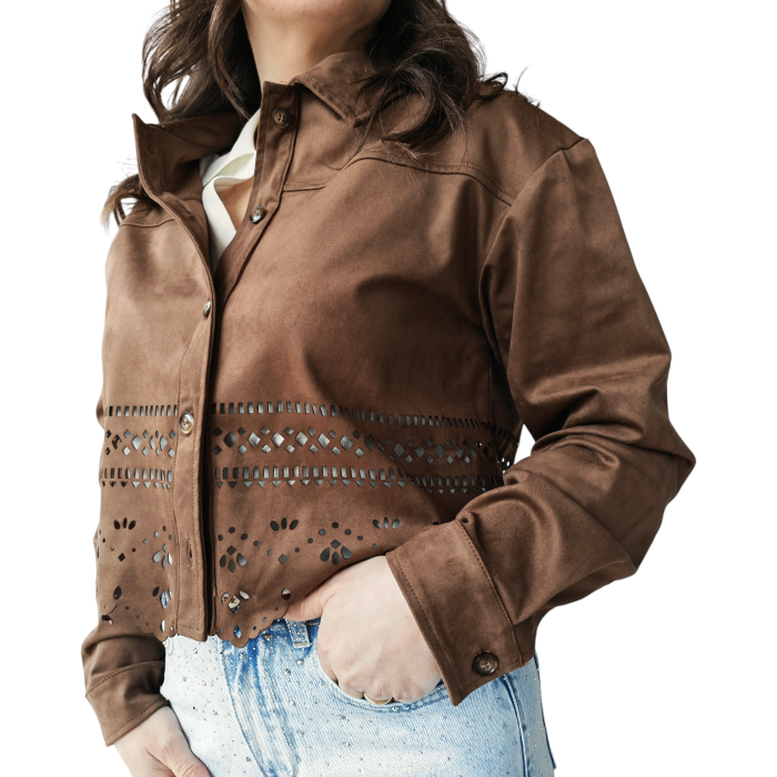 Giacca donna GIANNI LUPO in suede con rintagli collo camicia e bottoni 