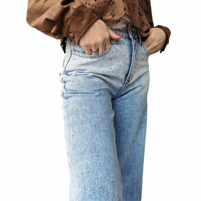 Jeans donna GIANNI LUPO willow wide gamba ampia con strass