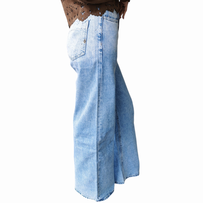 Jeans donna GIANNI LUPO willow wide gamba ampia con strass