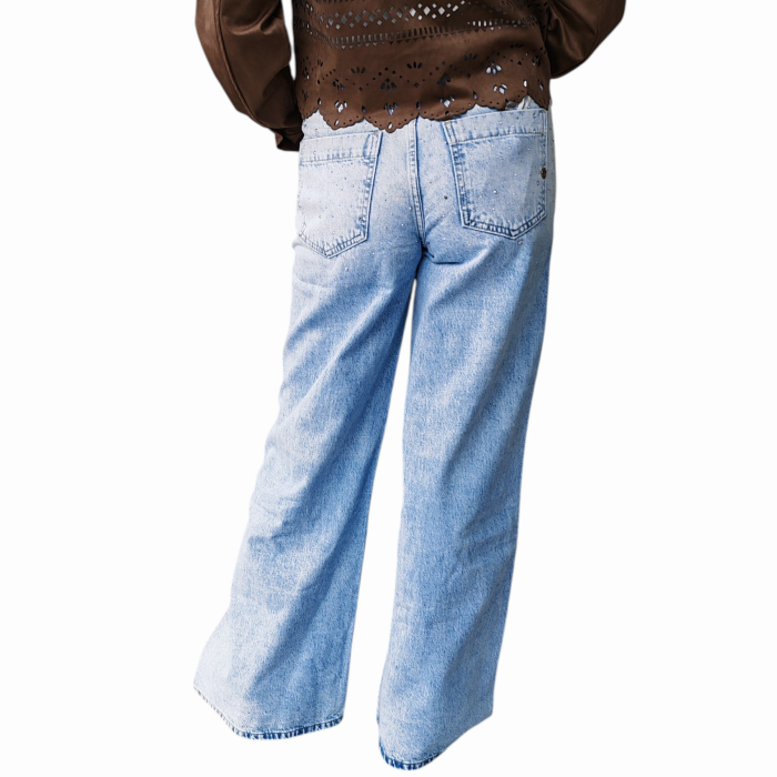 Jeans donna GIANNI LUPO willow wide gamba ampia con strass