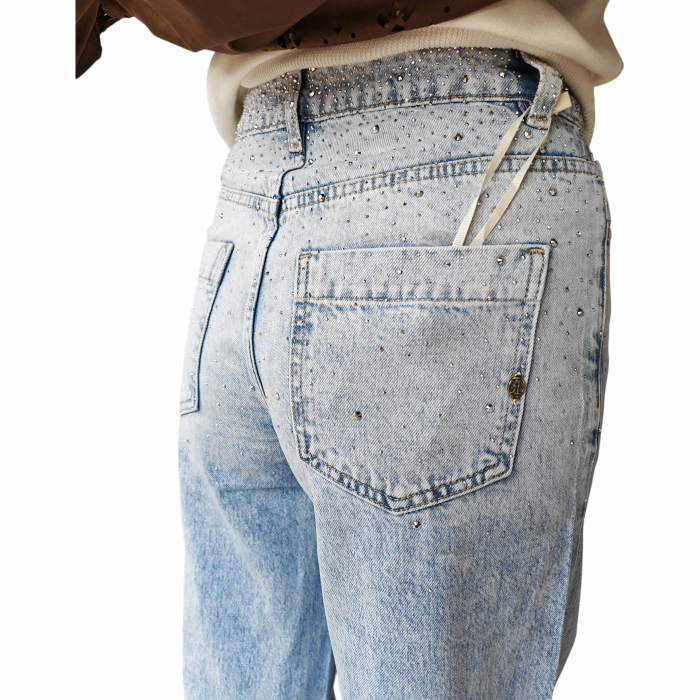 Jeans donna GIANNI LUPO willow wide gamba ampia con strass