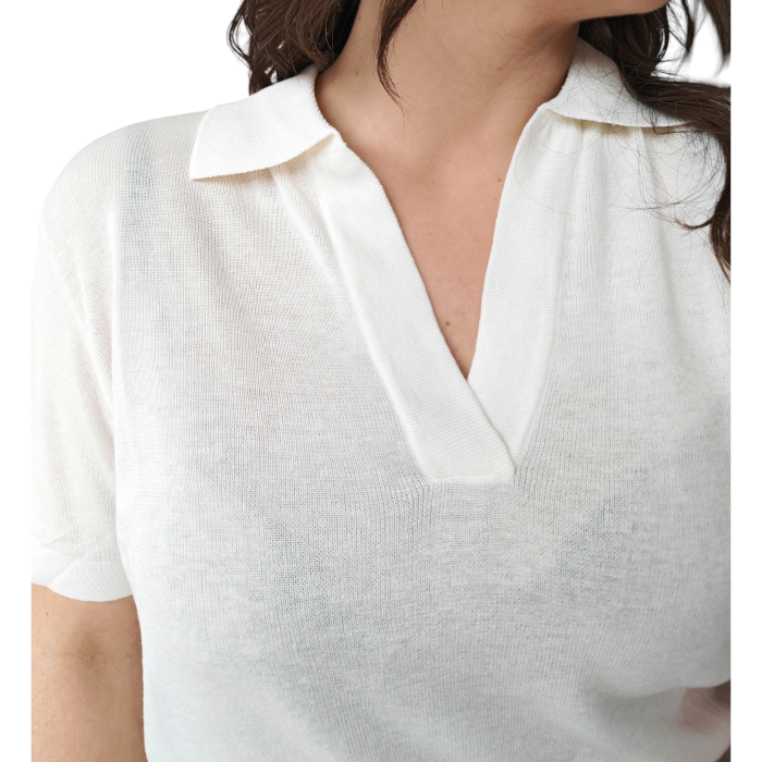Polo donna GIANNI LUPO misto lino crop manica corta colletto a V senza bottoni