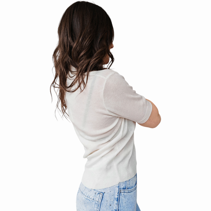 Polo donna GIANNI LUPO misto lino crop manica corta colletto a V senza bottoni