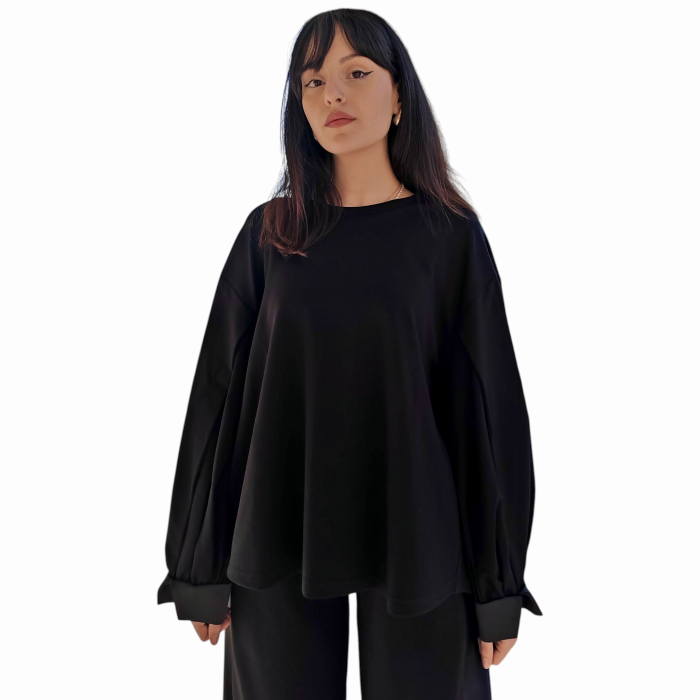 Completo donna IMPERIAL felpa girocollo maniche arricciate pantalone palazzo