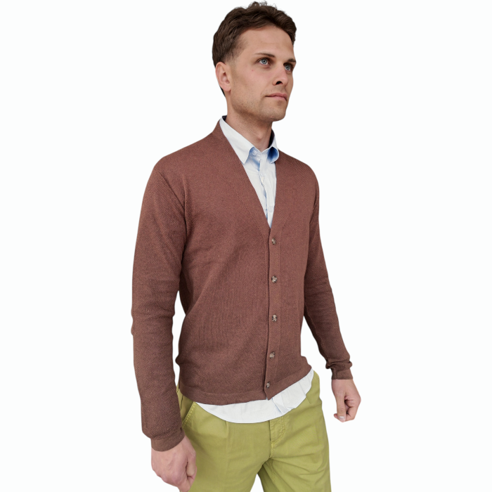 Cardigan uomo BERNA misto cotone lavorazione punto riso scollo a V