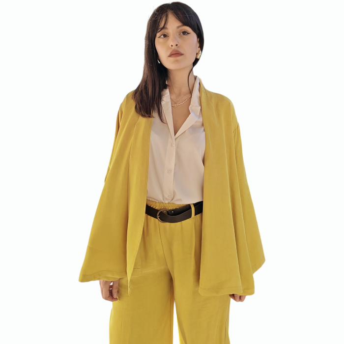 Completo donna SAIPH cardigan kimono pantalone gamba ampia vita elastica e cintura