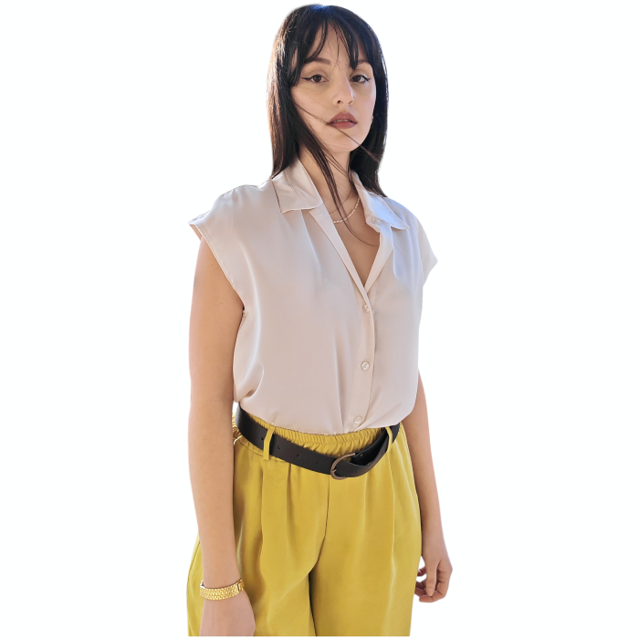 Camicia donna IMPERIAL in raso smanicata collo classico scollo a V