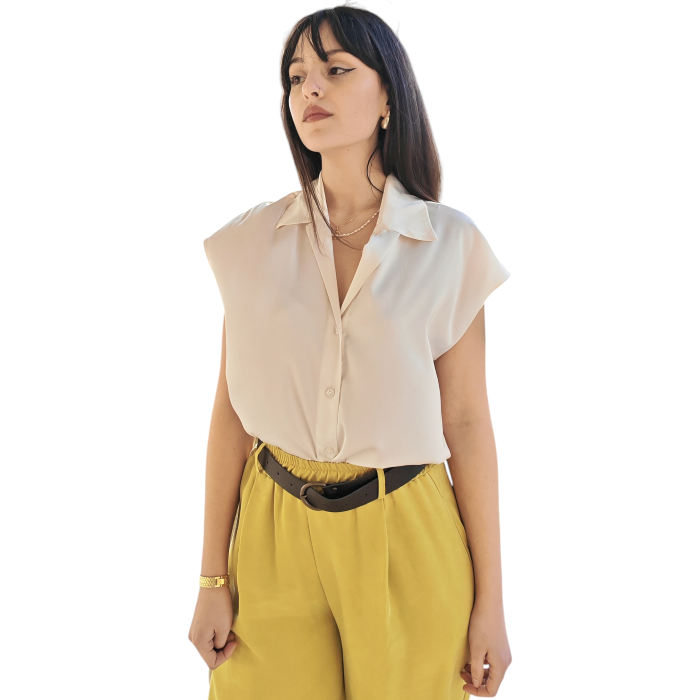 Camicia donna IMPERIAL in raso smanicata collo classico scollo a V