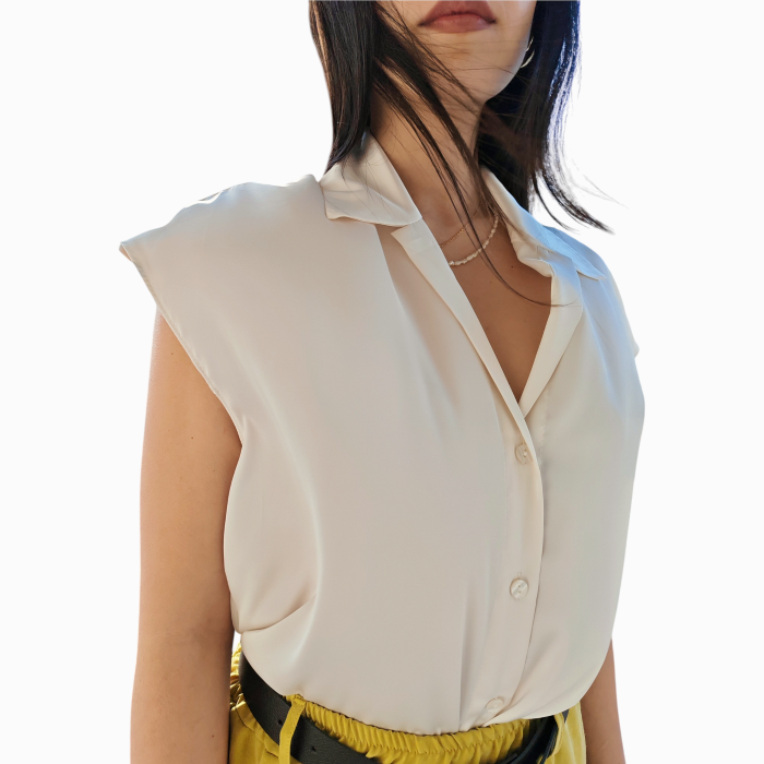 Camicia donna IMPERIAL in raso smanicata collo classico scollo a V