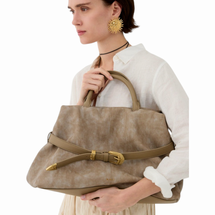 Borsa donna NALI' modello Melissa a mano in tessuto tramato dettagli ecopelle e tracolla staccabile