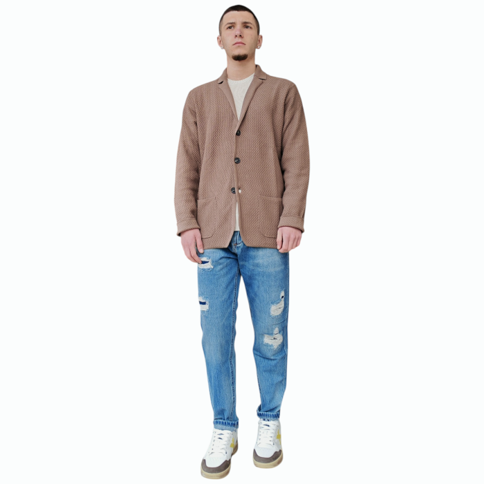 Cardigan uomo BERNA 100% cotone lavorazione a rielievo scollo a V