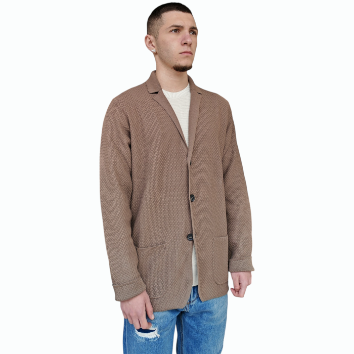 Cardigan uomo BERNA 100% cotone lavorazione a rielievo scollo a V
